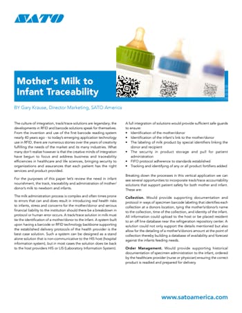 Mothers Milk To Infant Traceability